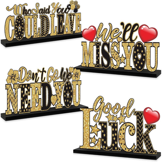 4 Pieces Farewell Party Decorations Wooden Table Party Supplies Black Gold Going Away Party Table Centerpiece Sign