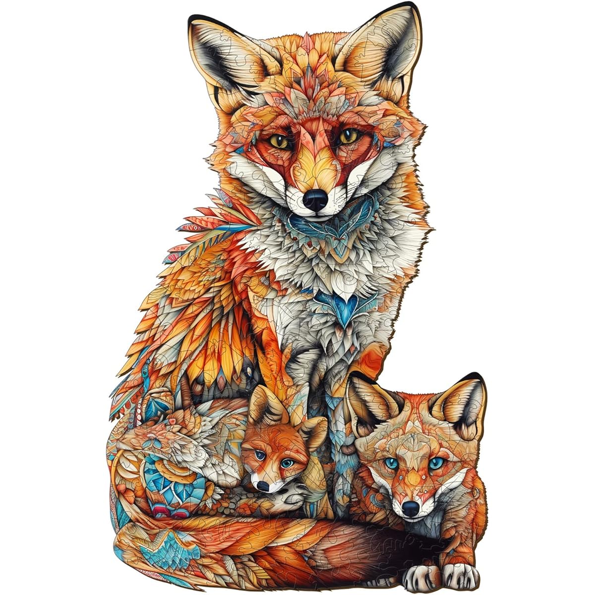 Wooden Puzzle for Adults Wooden Fox Puzzle Beautiful Box and Animal Shape Puzzle Wooden Jigsaw Puzzle Perfect for Family Games and Decorations (M-12.8 * 8.3 Inch 190 Pieces)