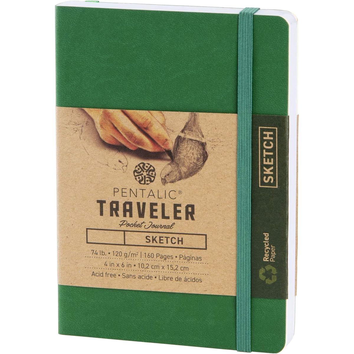 Pentalic Sketch Traveler Pocket Journal, 6 x 4, Green by C2F, Inc.