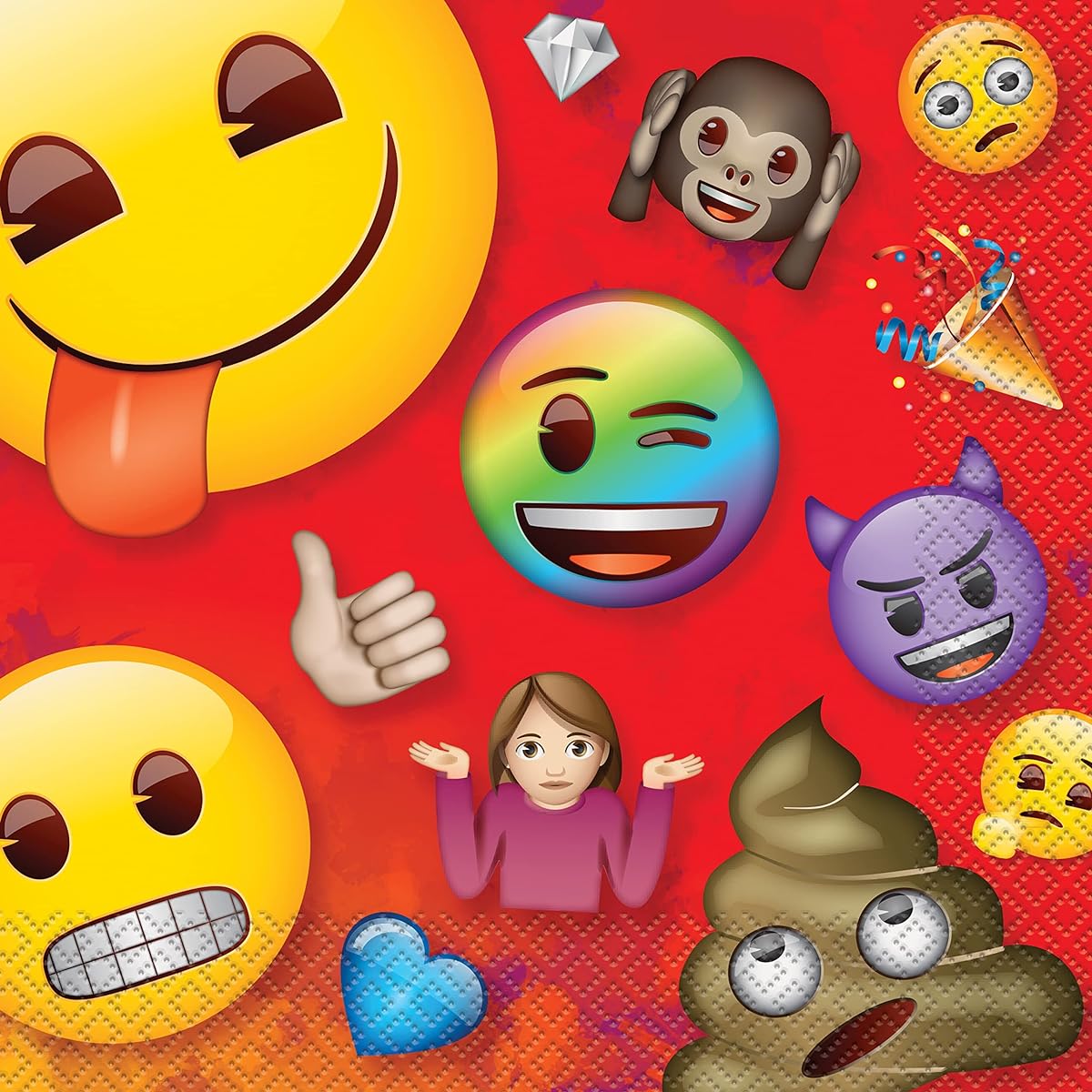 Unique Industries Rainbow Fun Emoji 6.5" x 6.5" Lunch Napkins (16)