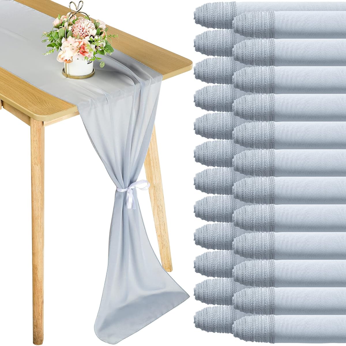 24 Pack Chiffon Table Runner Romantic Sheer Blush Table Runner Long Tulle Table Runner Table Decoration Wedding Bridal Shower Birthday Party Supplies 120 x 12 Inch (Dusty Blue)