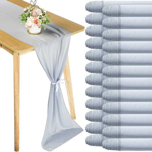24 Pack Chiffon Table Runner Romantic Sheer Blush Table Runner Long Tulle Table Runner Table Decoration Wedding Bridal Shower Birthday Party Supplies 120 x 12 Inch (Dusty Blue)