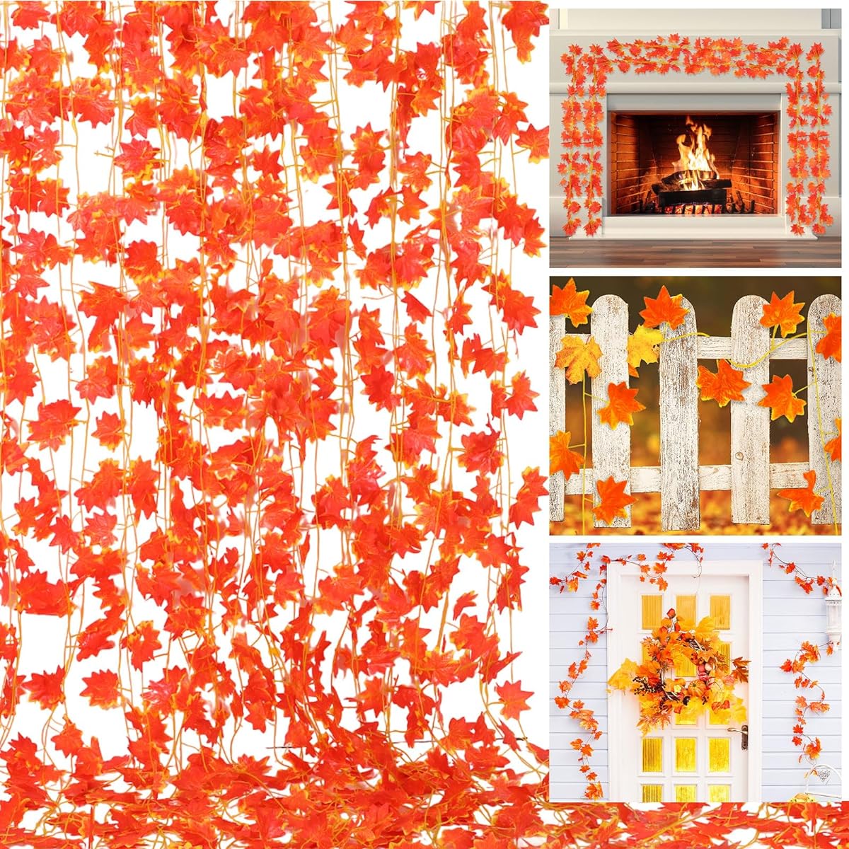 Lyrow 100pcs Autumn Leaves Garland Vine Decorations Fall Garland Artificial Autumn Thanksgiving Maple Leaf Garland Halloween Garland Fall Decorations for Indoor Outdoor Wedding Garden Party Fireplace
