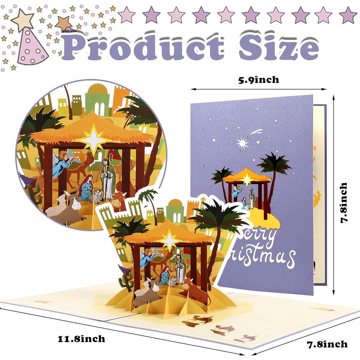 Nativity Pop Up Cards Birth of Jesus - 3D Christmas Cards, Religious, Greeting Christmas Cards (Native) 2 pcs