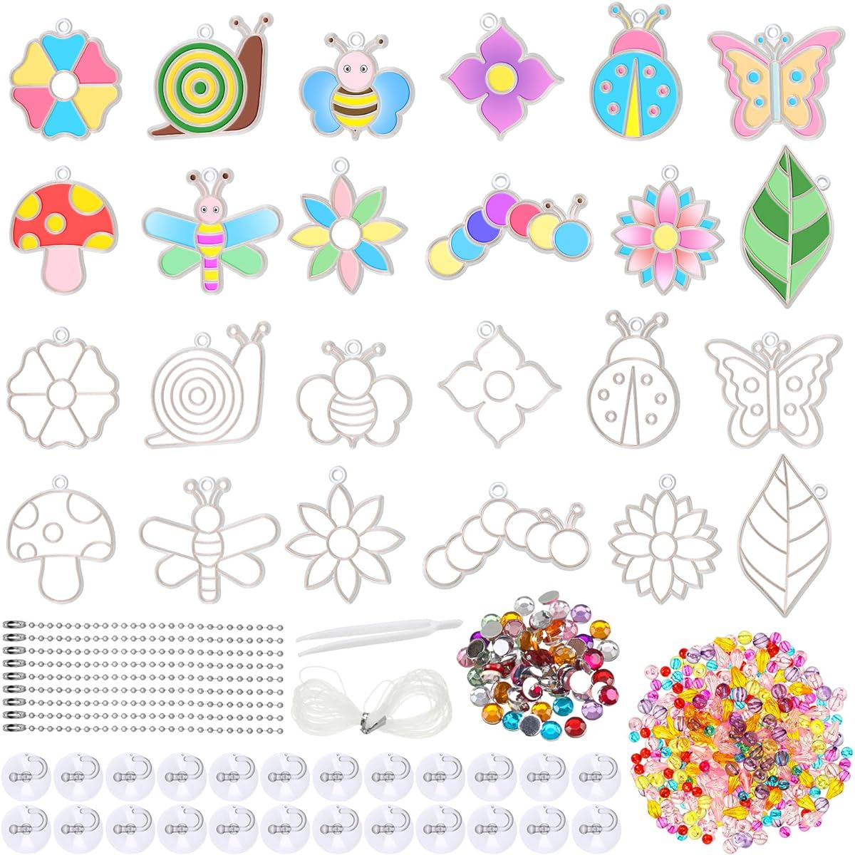 Leitee 24 Sets Spring Sun Catcher Ornaments Decoration DIY Window Painting Art Sun Catcher Butterfly Flower Craft Kit Hanging Snowflake Sun Catchers for Kids Spring Summer Home Classroom Activities