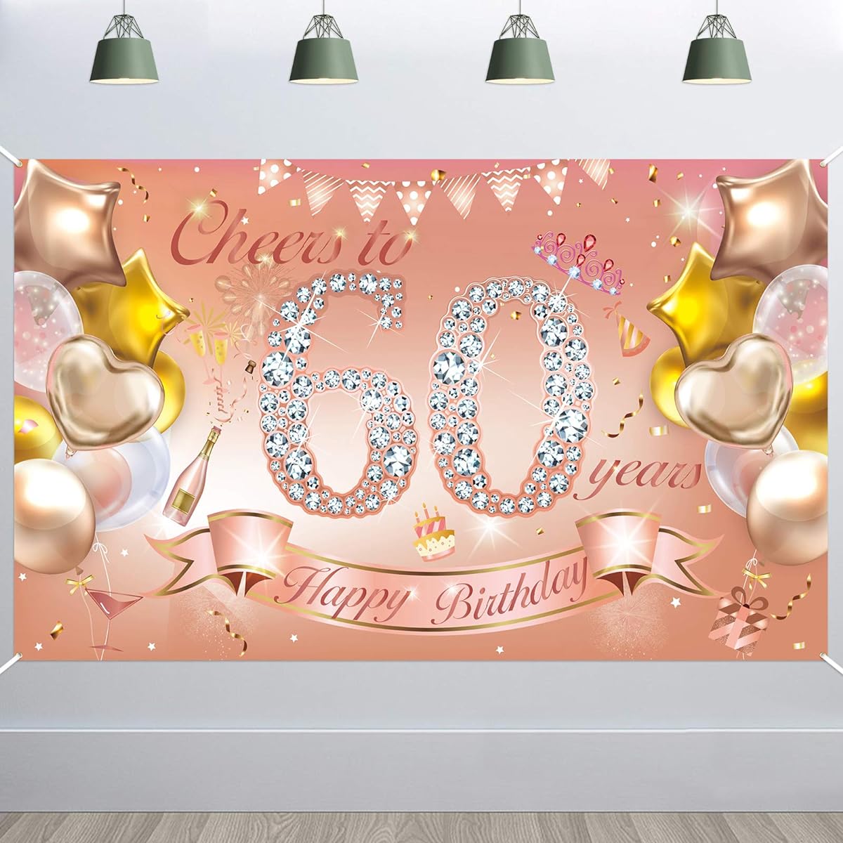 HOWAF Girls 16th Birthday Party Decorations, Rose Gold Fabric Banner, 16th Birthday Photo Backdrop for 16th Birthday, Outdoor Garden Table and Wall Decor Supplies