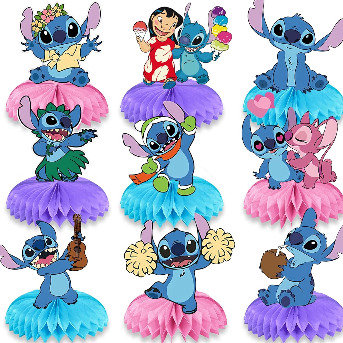 9 Pieces Stitch Honeycomb Centerpieces Table Honeycomb Centerpieces Lilo and Stitch Centerpieces Table Decorations Stitch Birthday Party Supplies Decorations