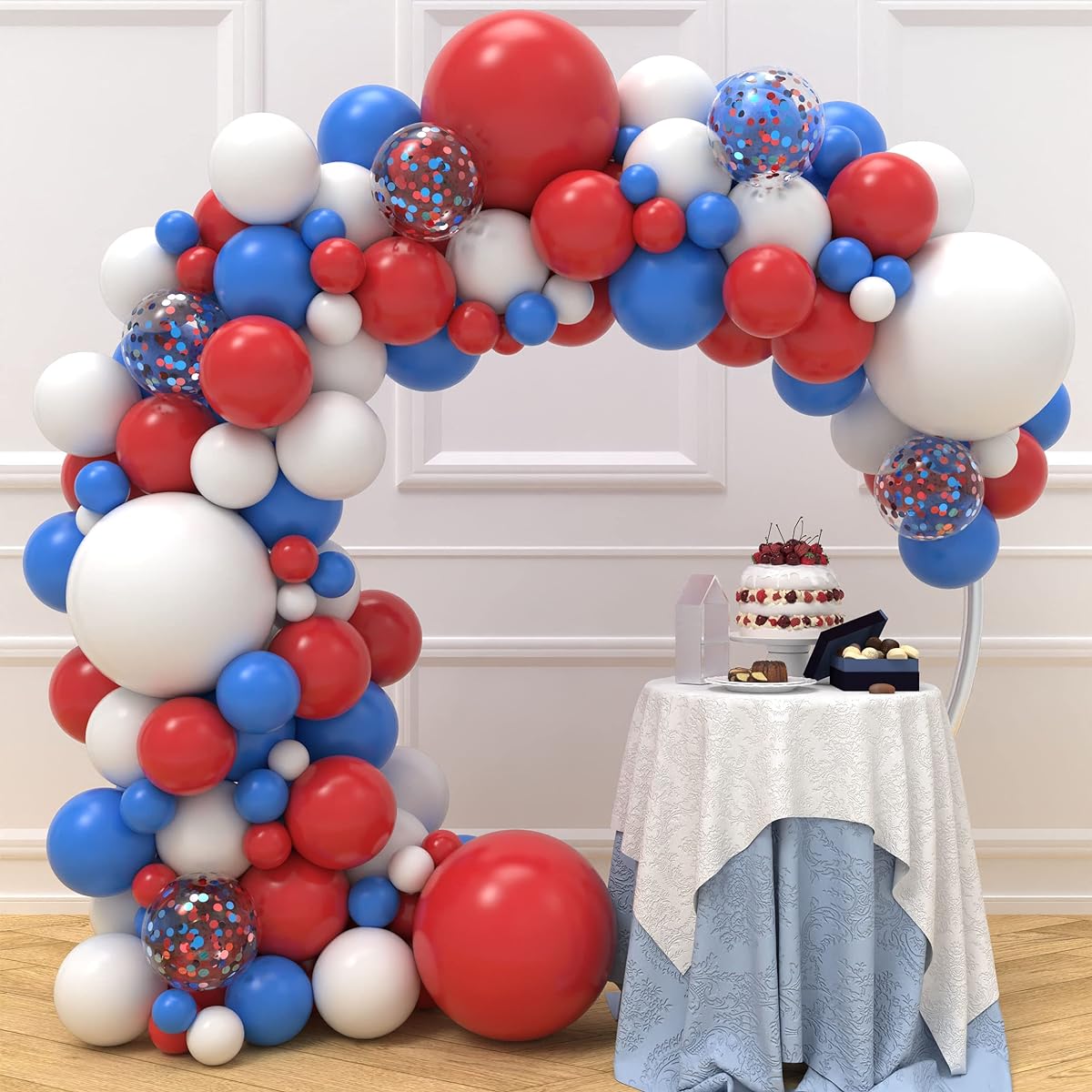 JOYYPOP 129 Pieces Red White Blue Balloon Garland Arch Kit Different Sizes 18 12 10 5 Inch Red White Blue Balloons Independence Day Decorations
