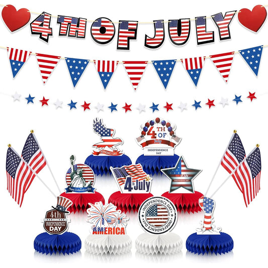 4th of July Decorations American Flag Stars Hanging Swirls 4th of July USA Banner Red White Blue Decor 4th of July Party Supplies Independence Day Veterans Day Patriotic Party Decorations