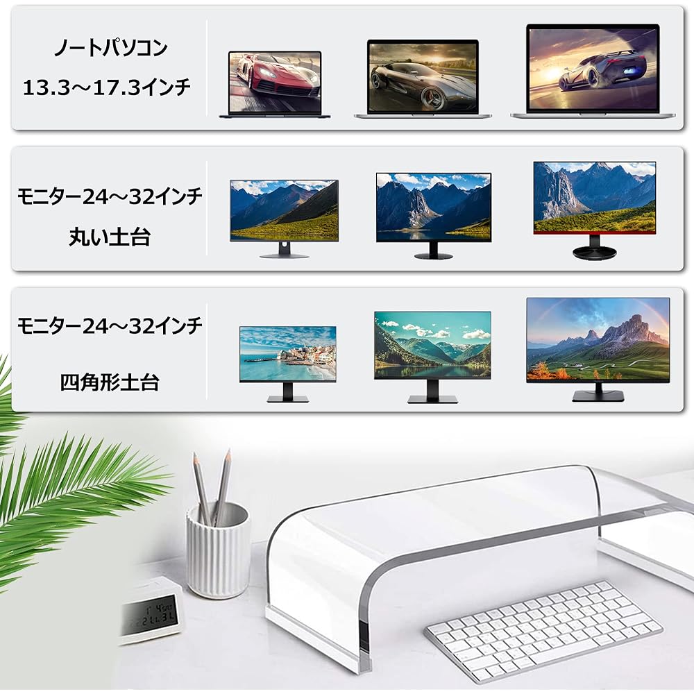PANO-MOUNTS Monitor Stand, Computer Stand, Monitor Stand, PC Stand, Transparent Acrylic, Desktop Stand, TV Stand, Keyboard Storage, Space Saving, Load Capacity 35KG
