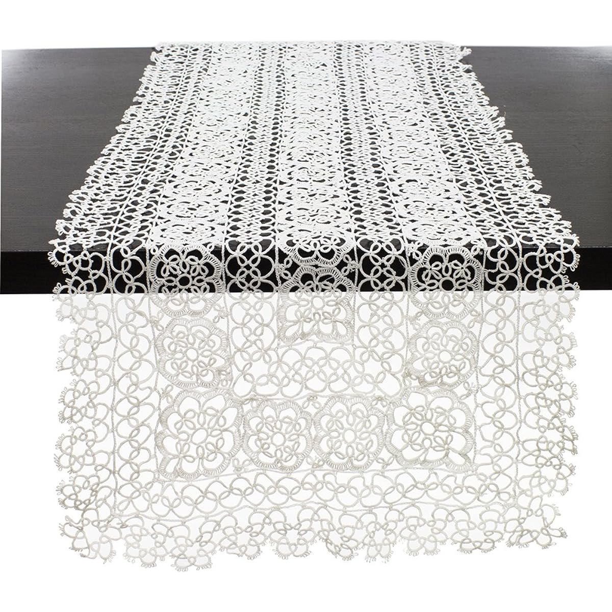 Fenneco Styles Handmade All Over Tatting Lace Table Runner 100% Cotton (16"x72" Runner White)