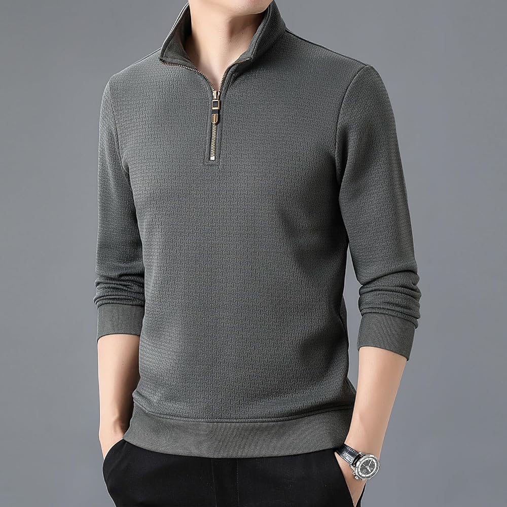 [netero] Half Zip Sweatshirt, Men's Top, Long Sleeve T-Shirt, High Neck, Men's, Heat Retention, Warm, Fleece Lining, Stand-Up Collar, Men's, Autumn, Winter, Spring