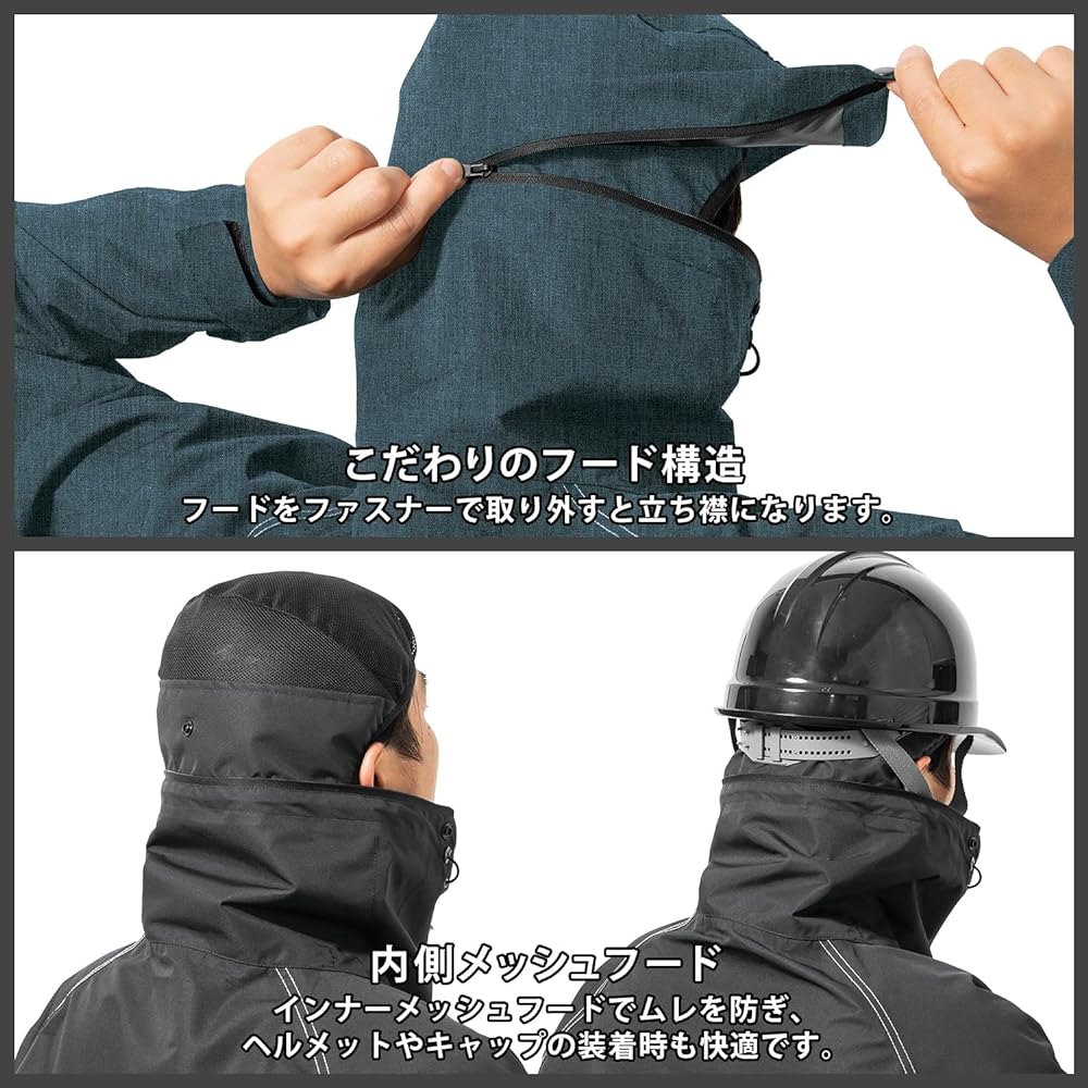 [MAC] Rain Suit, Water Pressure Resistance: 10,000mmH2O, Teflon Water Repellent, Air Conditioning Fan Compatible (Inner Diameter 90mm/Thickness 40mm or Less), Inner Mesh Hood, Short Length, Blouson, Wear with Fan, Work Clothes AS-934