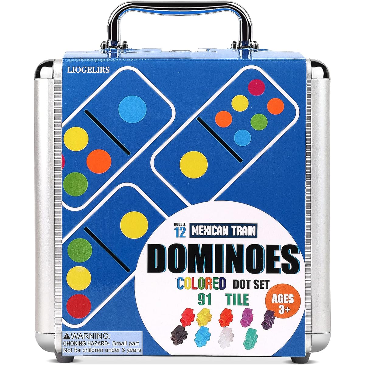 LIOGELIRS Mexican Train Domino Set for Adults 105 Pieces - Double 12 Color Domino Set Classic Tile Board Game with Aluminum Case Domino Set 91 Tiles for Family Game Night
