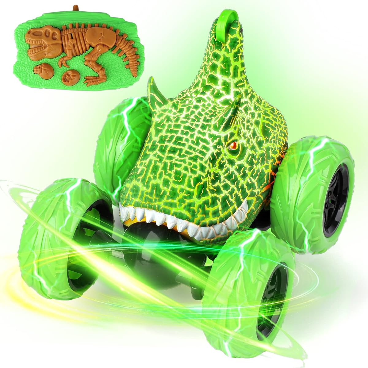 Dywalfri Remote Control Car Dinosaur Toy RC Stunt Car 360 Degree Rotation with LED Headlights Rechargeable RC Car Dinosaur Toy Gift for 4 5 6 7 8-12 Years Old Boys Girls Kids