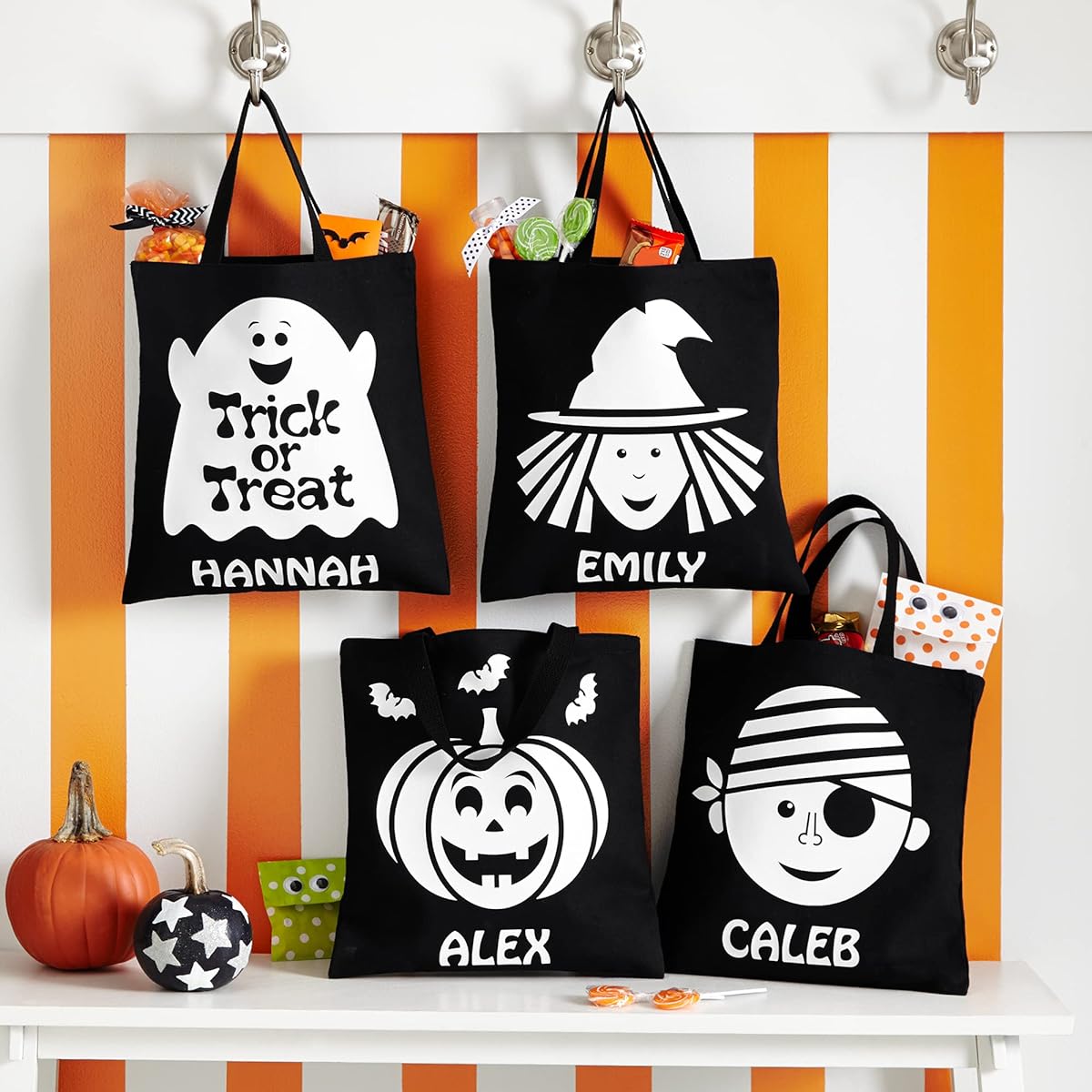 Let's Make Memories Personalized Safe and Fun Glow in the Dark Treat Bags - Halloween Trick or Treat Bags - Pumpkin - 13" Wide x 14" Long