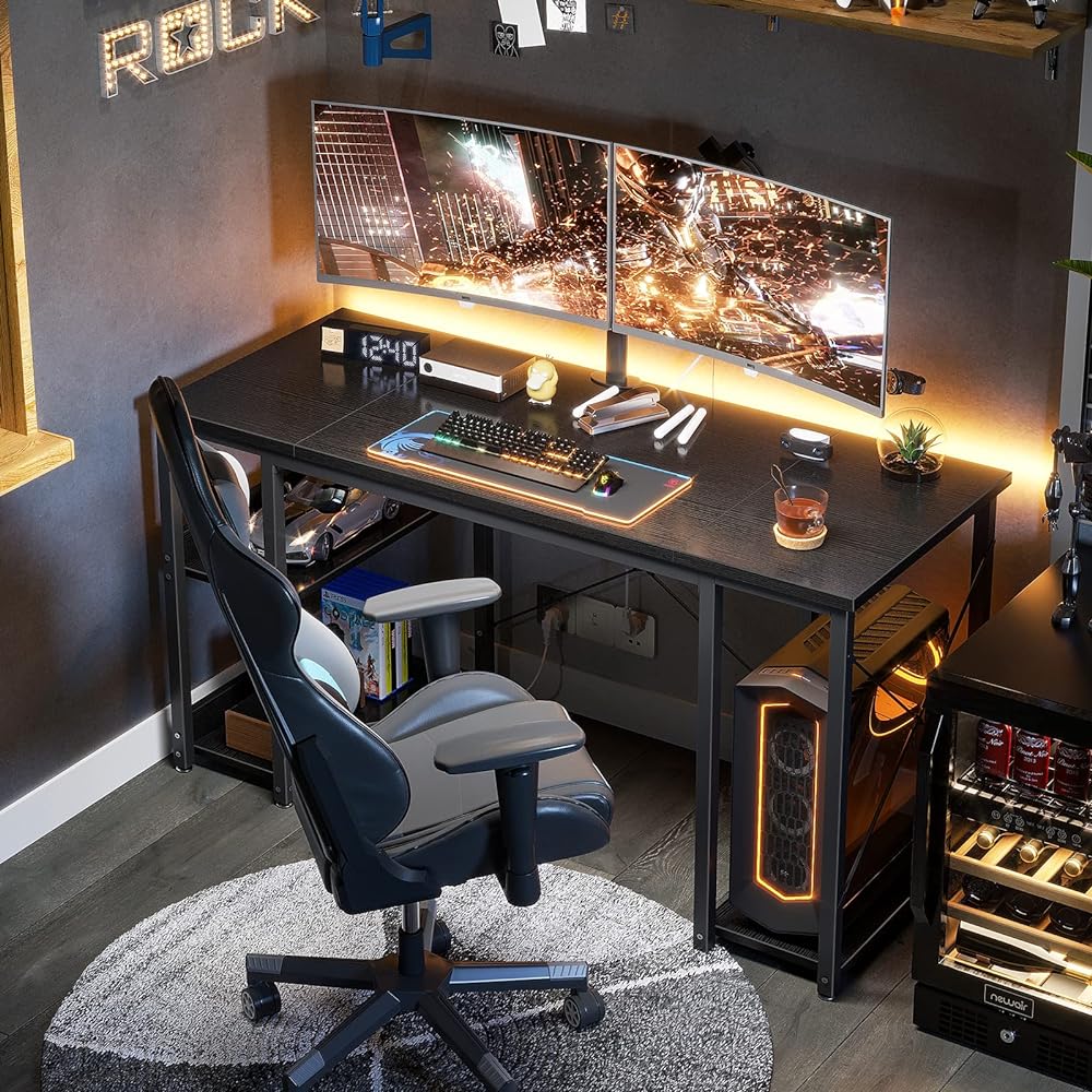 ODK Computer Desk Gaming Desk PC Desk Width 120cm Desk with Rack CPU Shelf Desk Box Electric Work Desk Game Desk Long Desk Stylish Living Alone Black