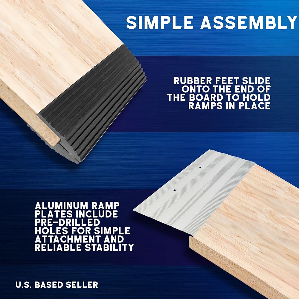 BISupply Aluminum Ramp Kit – 12in Truck Ramp Brackets and Rubber Feet, Tailgate Ramp Kit Ramp Plate Kit
