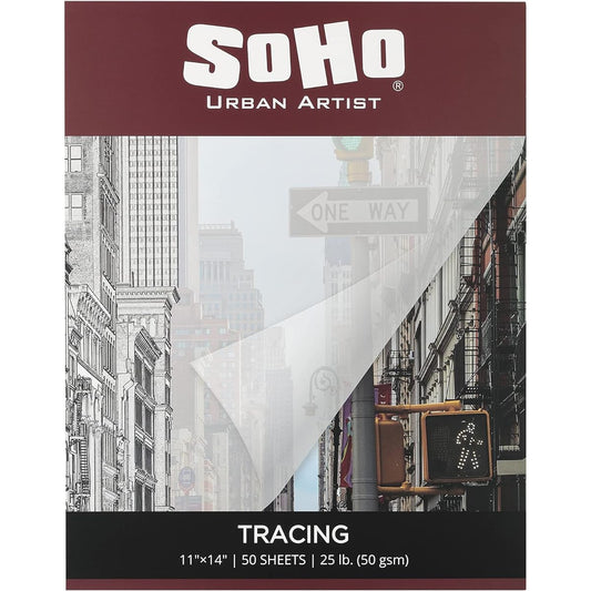 Soho Urban Artist Vellum Paper Pad (25lb/50gsm) 50 Sheets Translucent Vellum Paper Tracing Pad 11x14 Inch