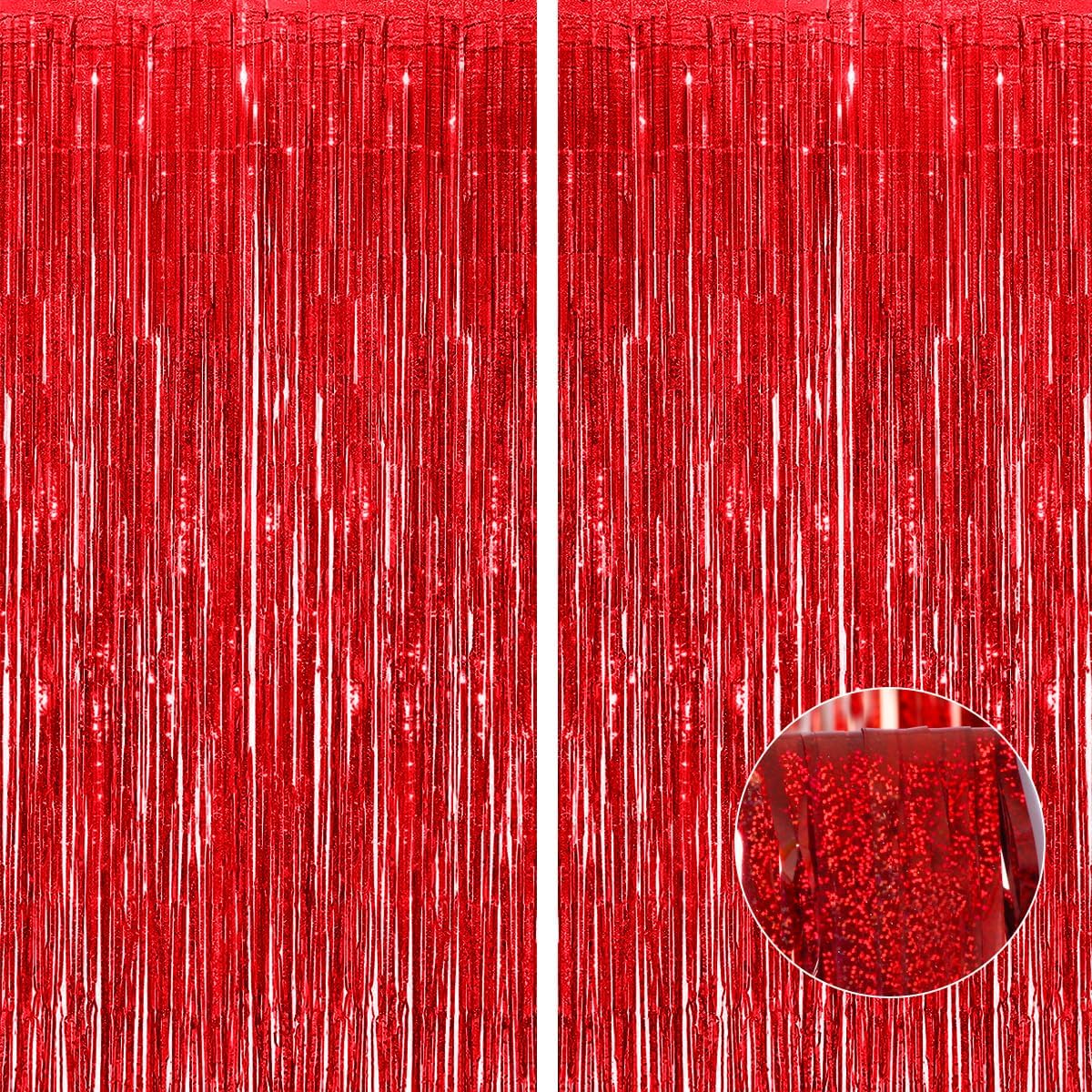 Red Thick Glitter Tinsel Foil Fringe Curtain Party Decorations 3.3x8ft - 2 Pack Photo Backdrop Birthday Bachelorette Bridal Shower Baby Shower Graduation Party Stream Decor