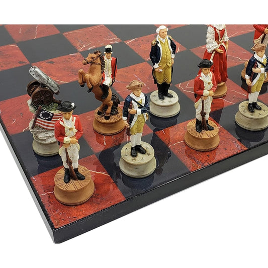 American Revolutionary War Chess Set 16" Black and Red Faux Marble Board Revolution
