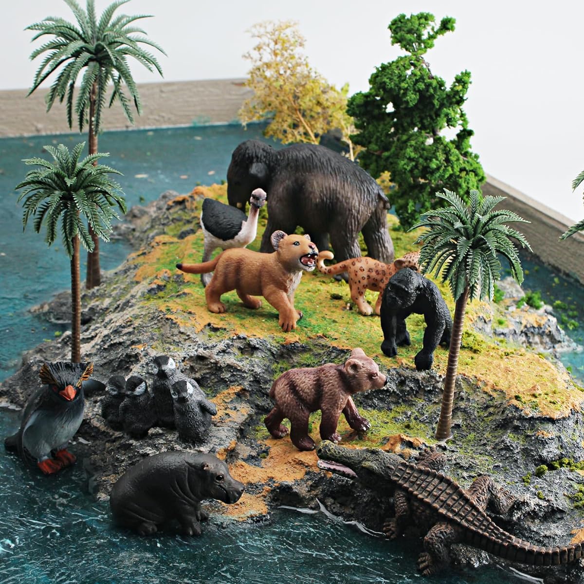 Cute Wild Animal Cub Figurines Animal Toys Set of 10 Birthday Gifts Toddler Bear Figurines Hippopotamus Gifts Small Ostrich Toys Mammoth Toys Lion Cub Figures Cake Topper