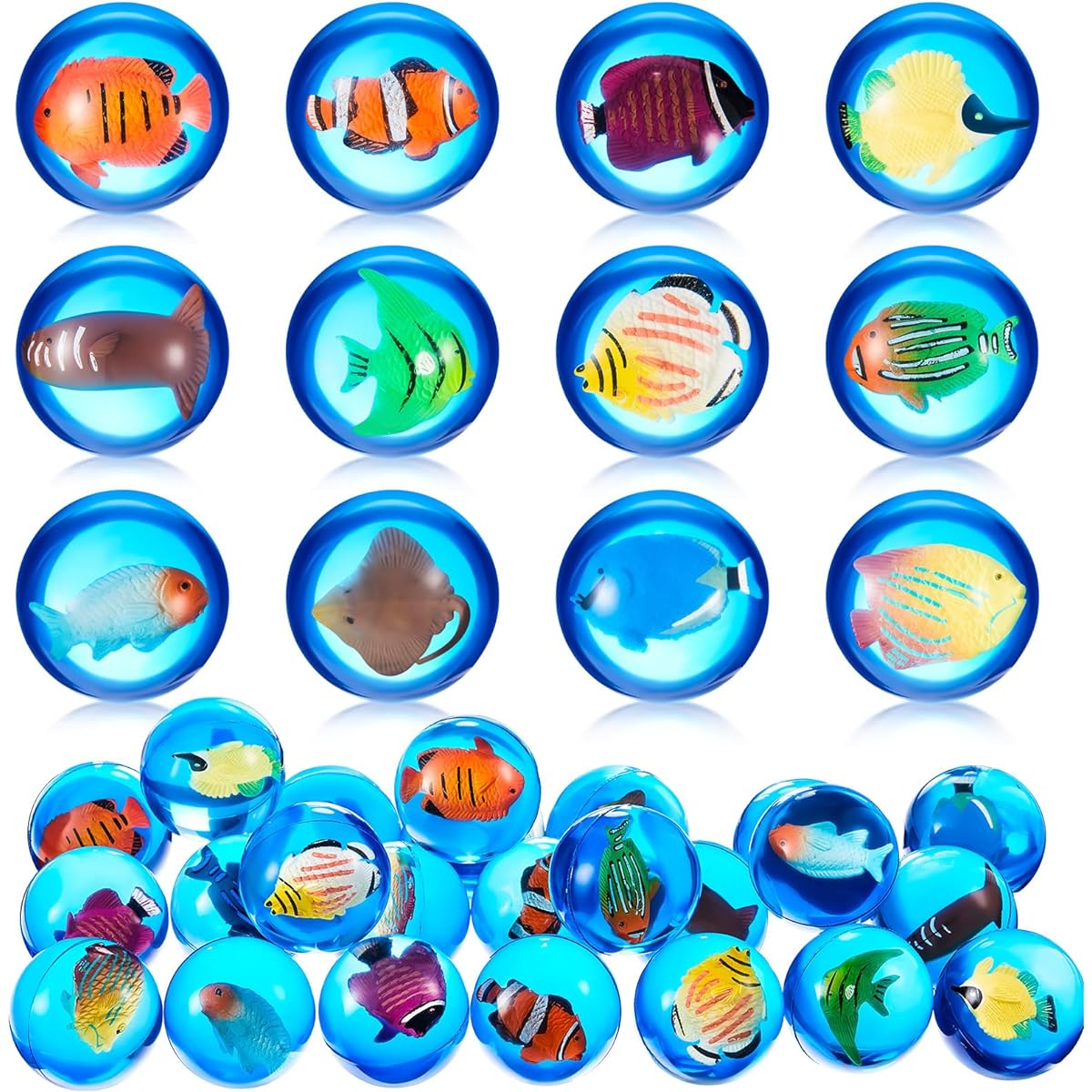 Syhood Fshing Party Bouncy Balls 24pcs Sea Creature Toys for Kids Undersea Party Favors with Marine Fish Ocean Party Goodie Bag Fillers 1.7 Inch