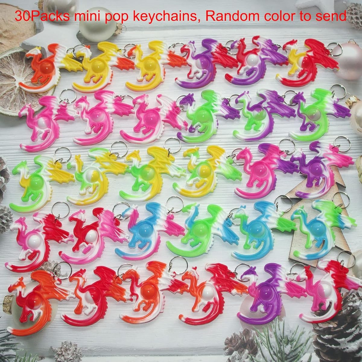 Rainbow Bulk Dragon Mini Pop Fidget Toys 30 Pack Kids Birthday Holiday Party Favor Gift Student Anxiety Stress Relief Prize