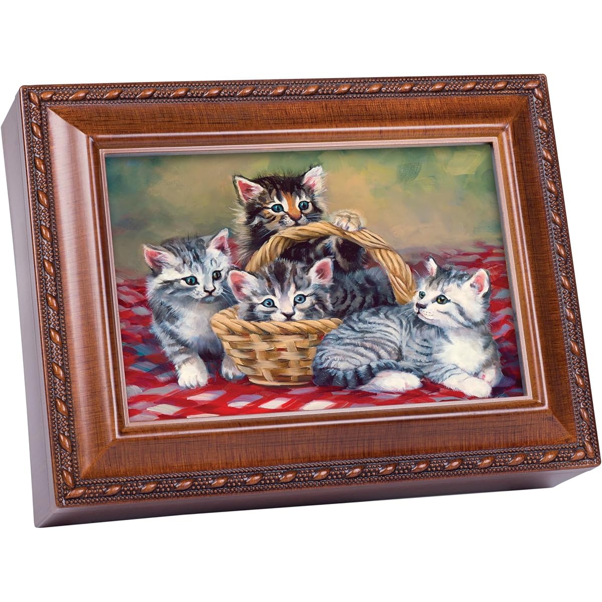 Having A Picnic Cats Woodgrain Cottage Garden Traditional Music Box Plays You are my Sunshine