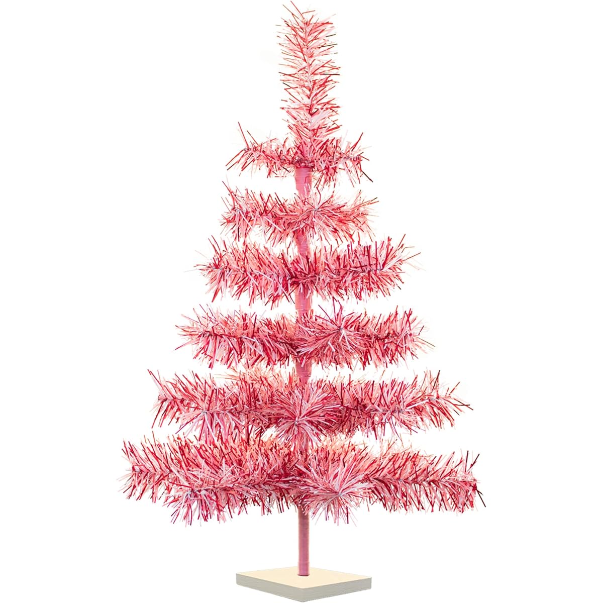 Valentine's Day Tinsel Christmas Tree Classic Feather Style Red, White & Pink Tinsel Branches with Stand (24")