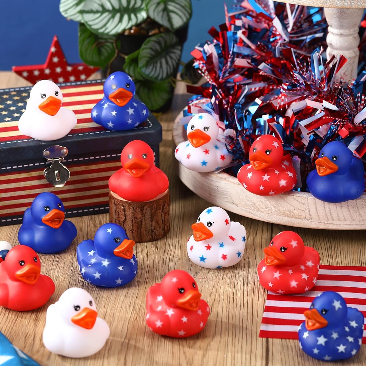 24 pcs Patriotic Rubber Ducks 2" 4th of July Rubber Ducks Red White Blue Stars Little Ducks Army Ducks Bath Toys Memorial Day Labor Day Veterans Day Holiday Baby Shower Party Favors (Cool)