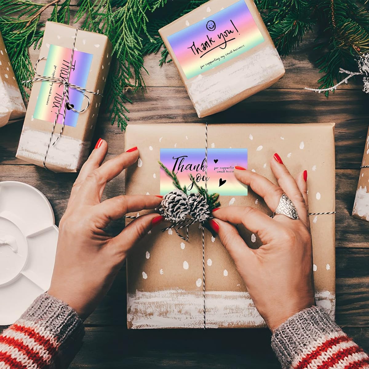 cobee Thank You Card Set 120pcs Thank You for Support My Small Business Card Notes Holographic Rainbow Thank You Cards Customer Appreciation Package Inserts 6 Styles(3.5x1.9inch)