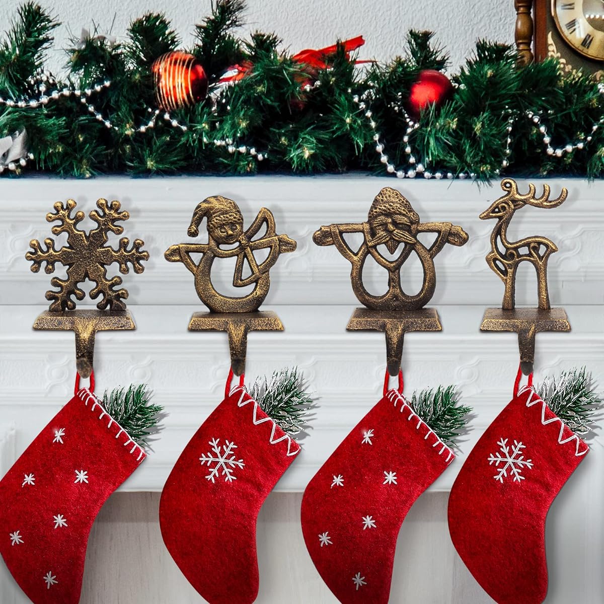 JDYFQIAN 4 Pack Retro Christmas Stocking Holders Indoor Christmas Stocking Hangers