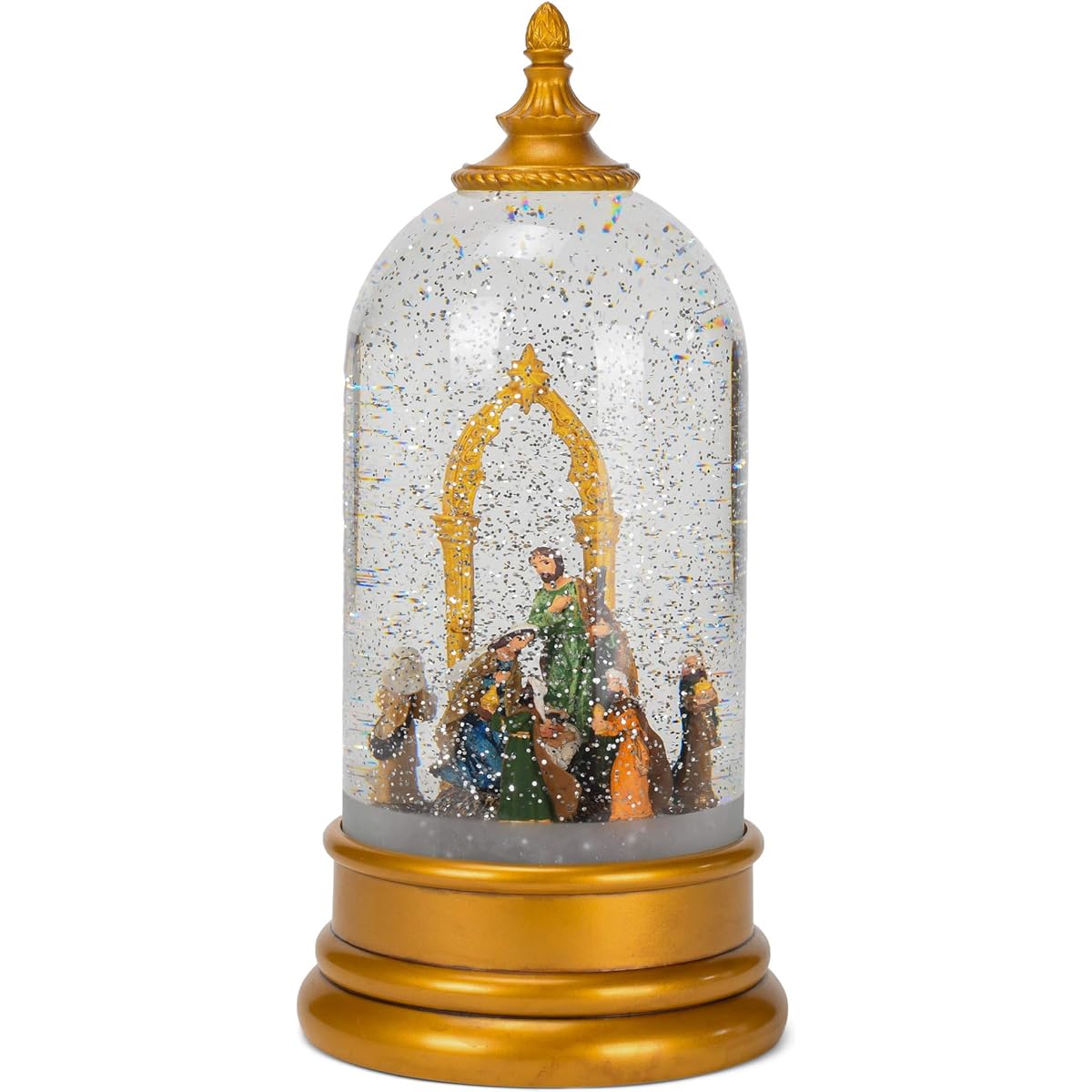 Roman 133669 LED Swirl Nativity Cloche Spinning King 10" Gold