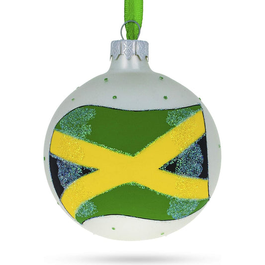Vibrant Jamaican Flag Blown Glass Ball Christmas Ornament 3.25"