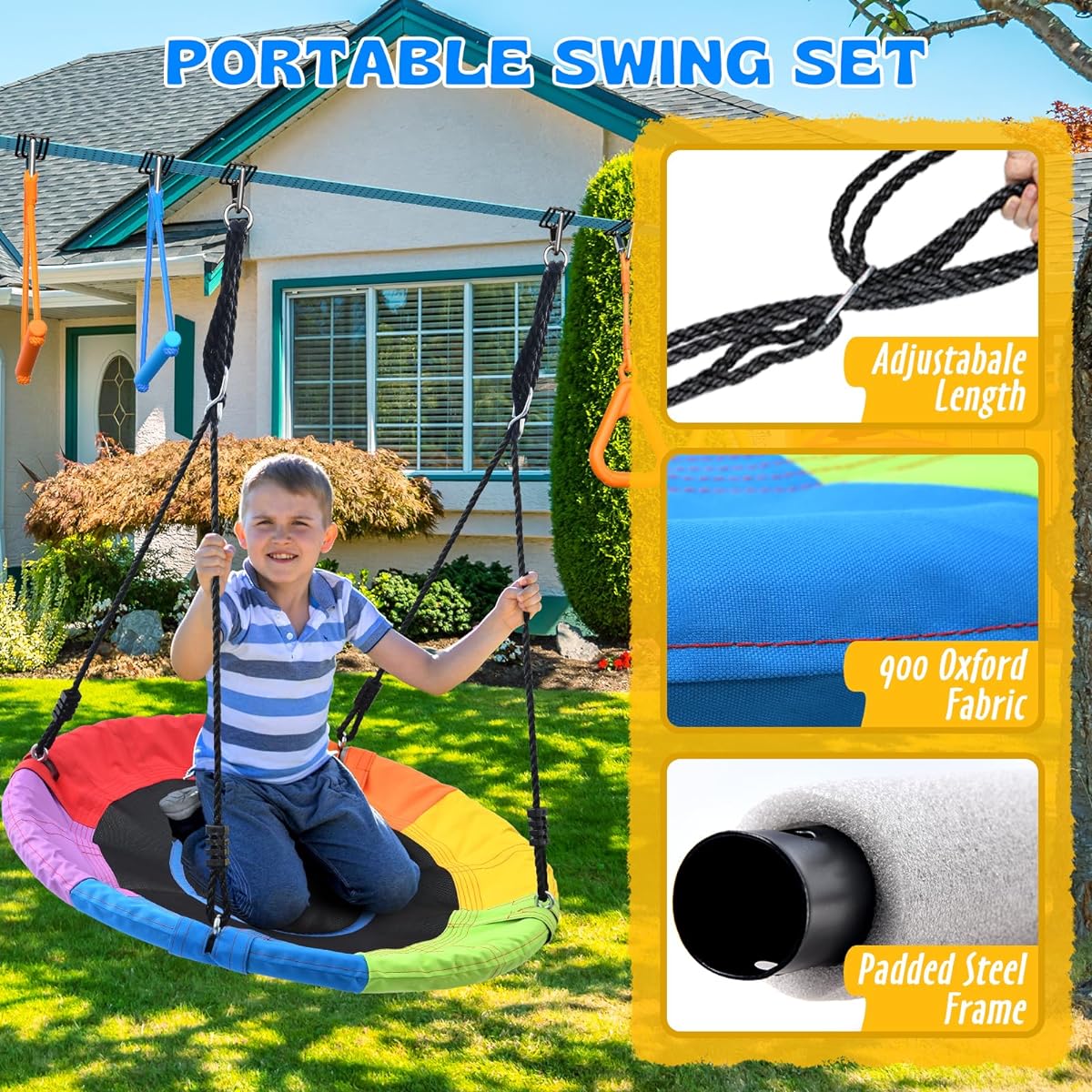 Hapfan 50ft Ninja Warrior Obstacle Course for Kids Swing Ninja Rope Course with 10 Obstacles for Outside Backyard Wooden Slackline Jungle Gym Outdoor, AD0402