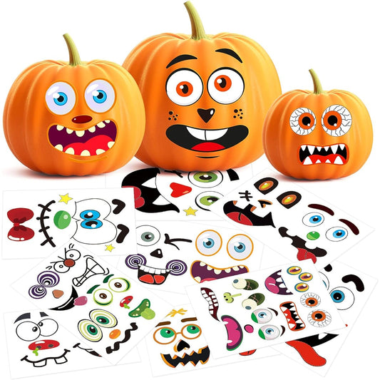 26 Pack Halloween Pumpkin Stickers - 56 Fun and Classic Pumpkin Expressions, Perfect for Pumpkins and Squashes, Halloween Party Decorations, Make Your Own Jack O'Lantern Face Decals