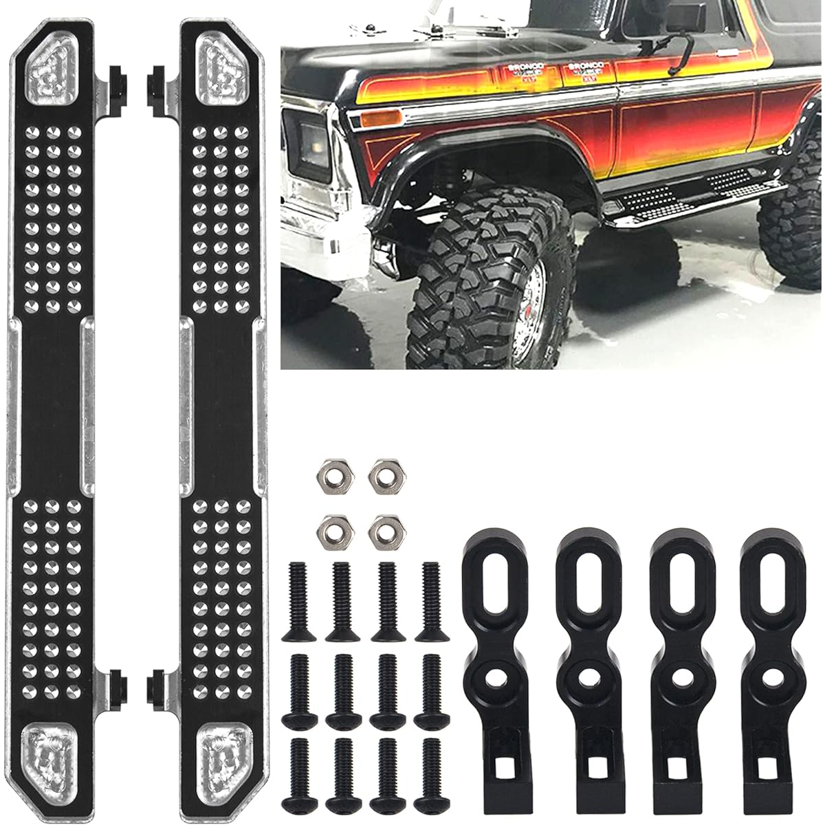 Vgoohobby Aluminum Side Pedal Step Foot Plate Pedal Running Board for Traxxas TRX4 Defender Bronco 1/10 RC Crawler Car Hop Up Parts
