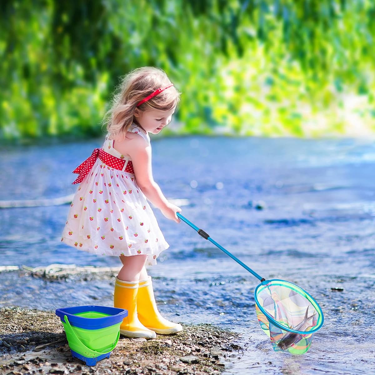 Kids Fishing Net 2 Pack Telescoping Landing Net with Aluminum Pole Handle Foldable Kids Bucket Sand Pail Butterfly Net Kids Fishing Net Kids Fishing Net Kids Fishing Net Outdoor Play
