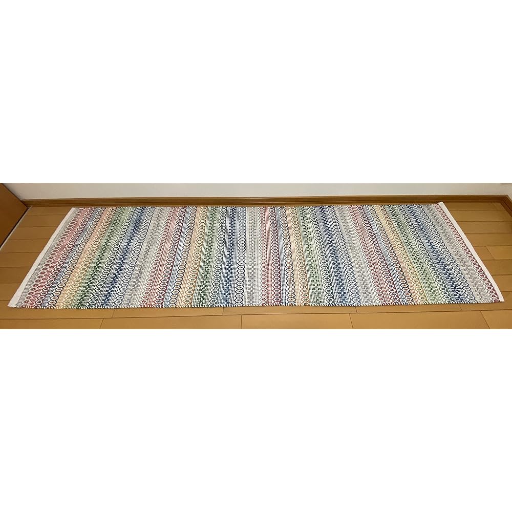 Washable Smooth Natural Material Multicolor Indian Handmade Non-Slip Kitchen Mat (Multi Blue, 50x240)