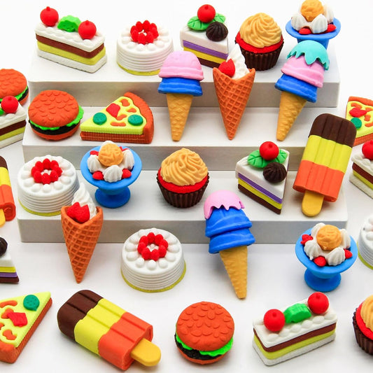34 Pieces Food Erasers for Kids Classroom Giveaways Puzzle Erasers 3D Take Apart Food Pencil Erasers Student Rewards Class Treasure Chest Game Rewards Party Favors