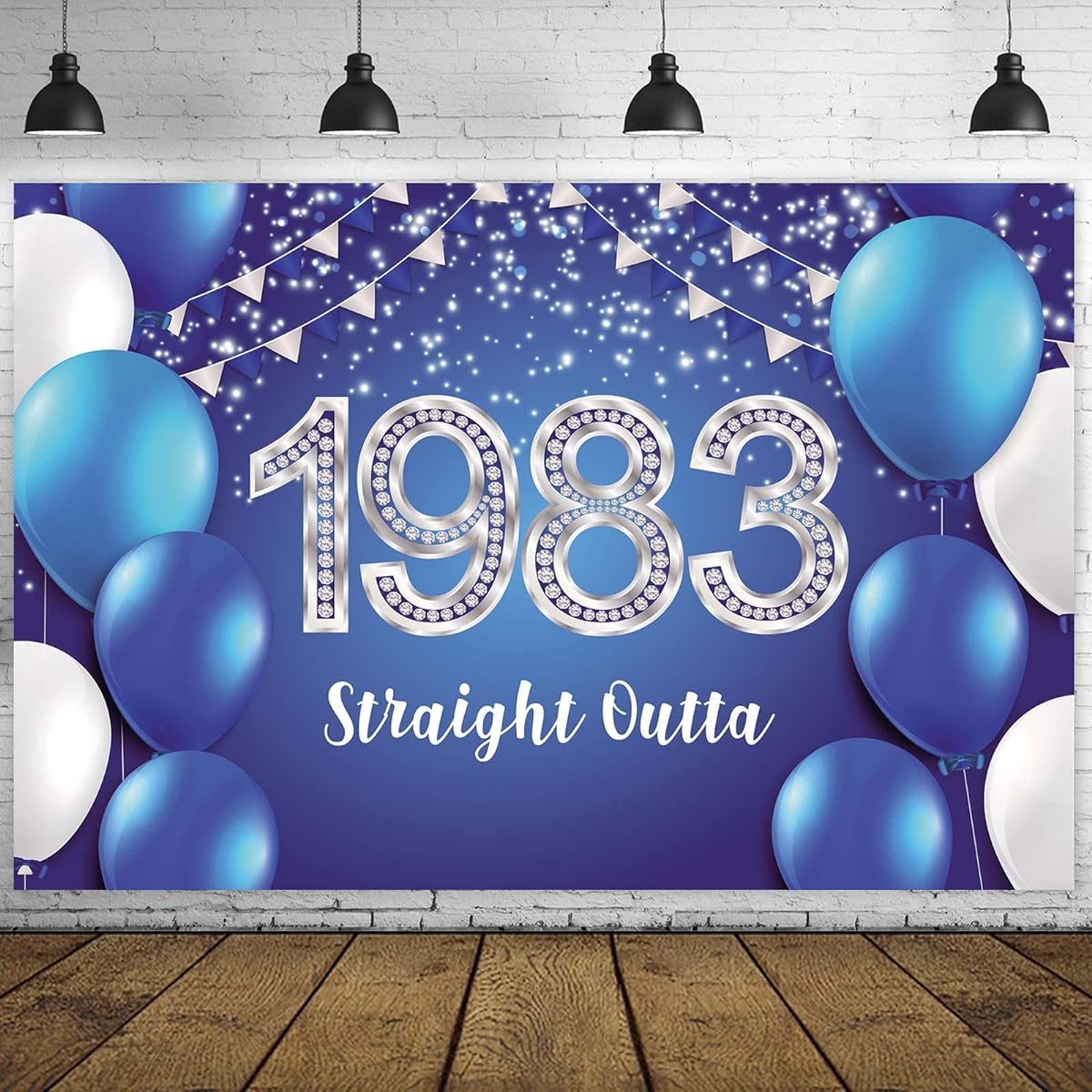 Straight Outta 1983 Happy 40th Birthday Banner Backdrop Blue Confetti Balloons 40 Years Old Theme Decorations Decorations for Men Women 40th Birthday Party Birthday Supplies Bling