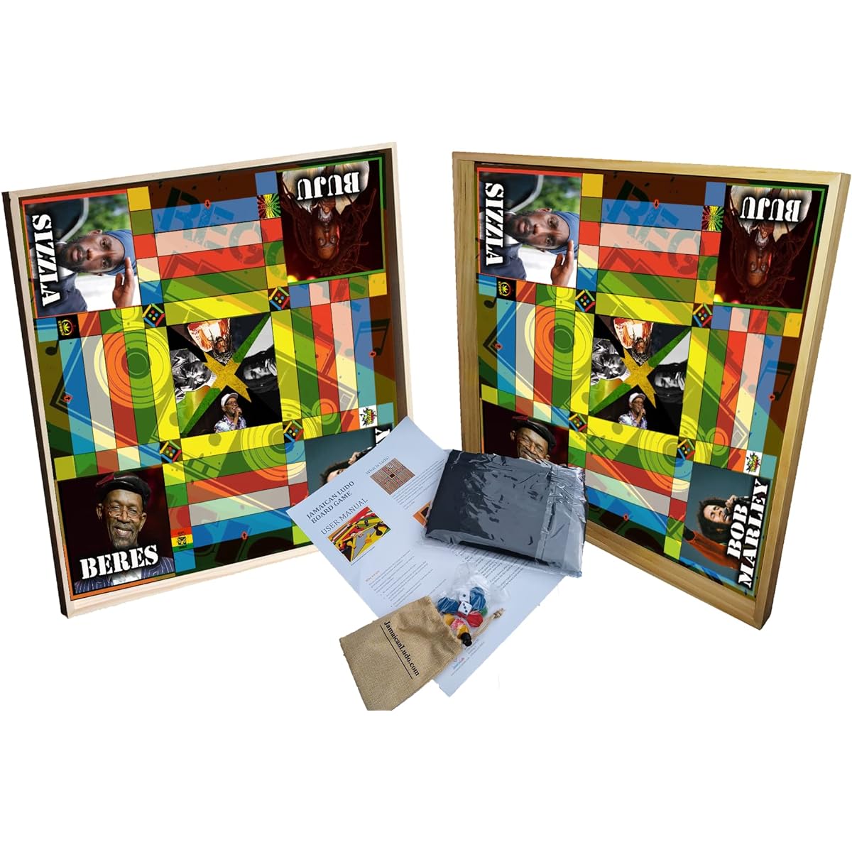 Jamaican Ludo Reggae Edition 2 Boards (Rudy/Rudy) | 24" x 24" Board Game | Family Game Night Activities | Fun and Easy Multiplayer Entertainment