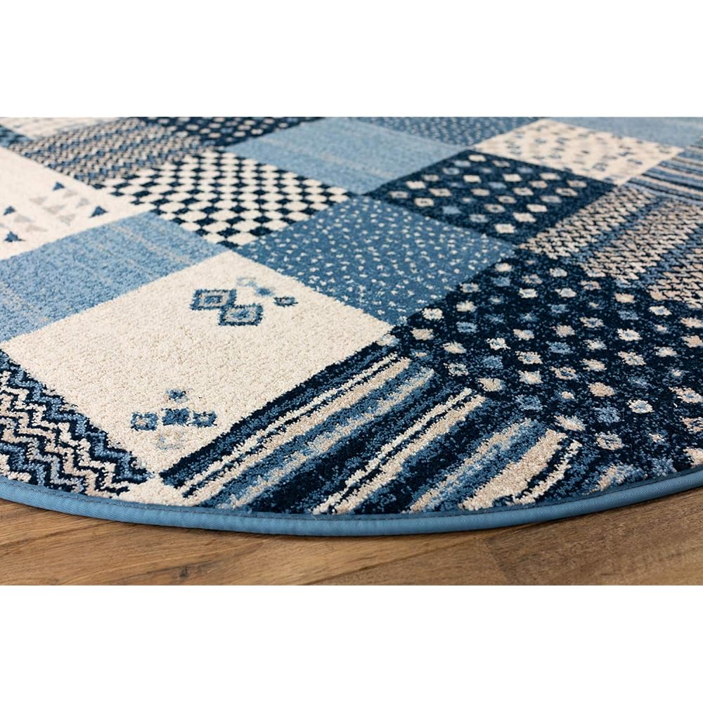 Sayang Sayan Patchwork Gabbé Pattern Circular Round Rug Marrakech Diameter 200 Blue Wilton Weave