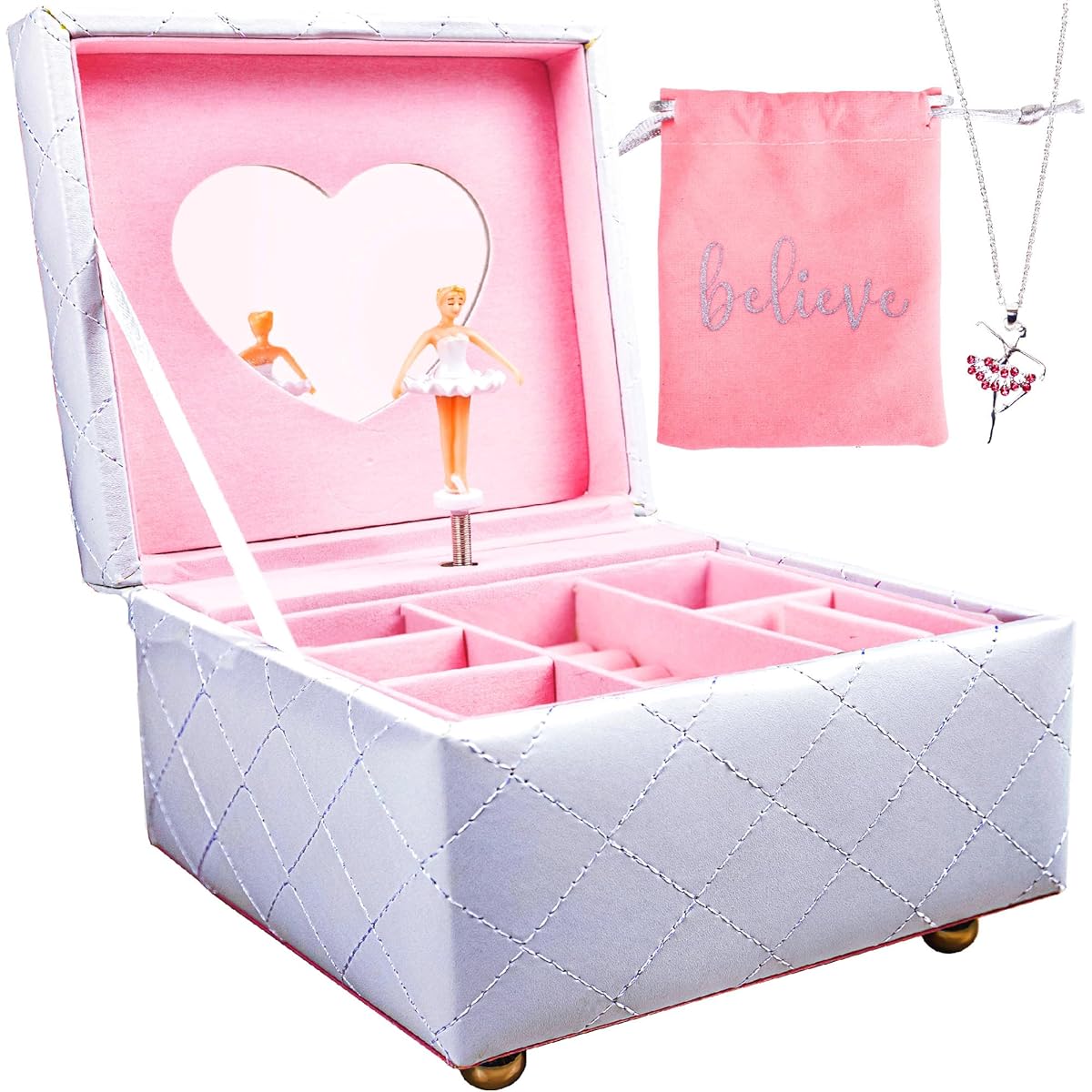 Hapinest Musical Ballerina Jewelry Box with Ballerina Necklace Keepsake Music Box Gift for Girls
