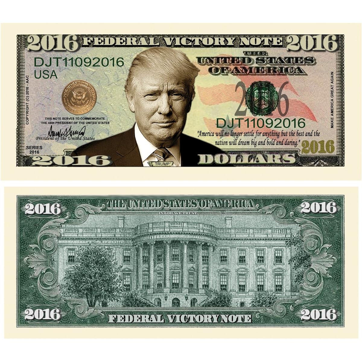 Set of 10 - Limited Edition Donald Trump 2016 Federal Victory Presidential Dollar Bill