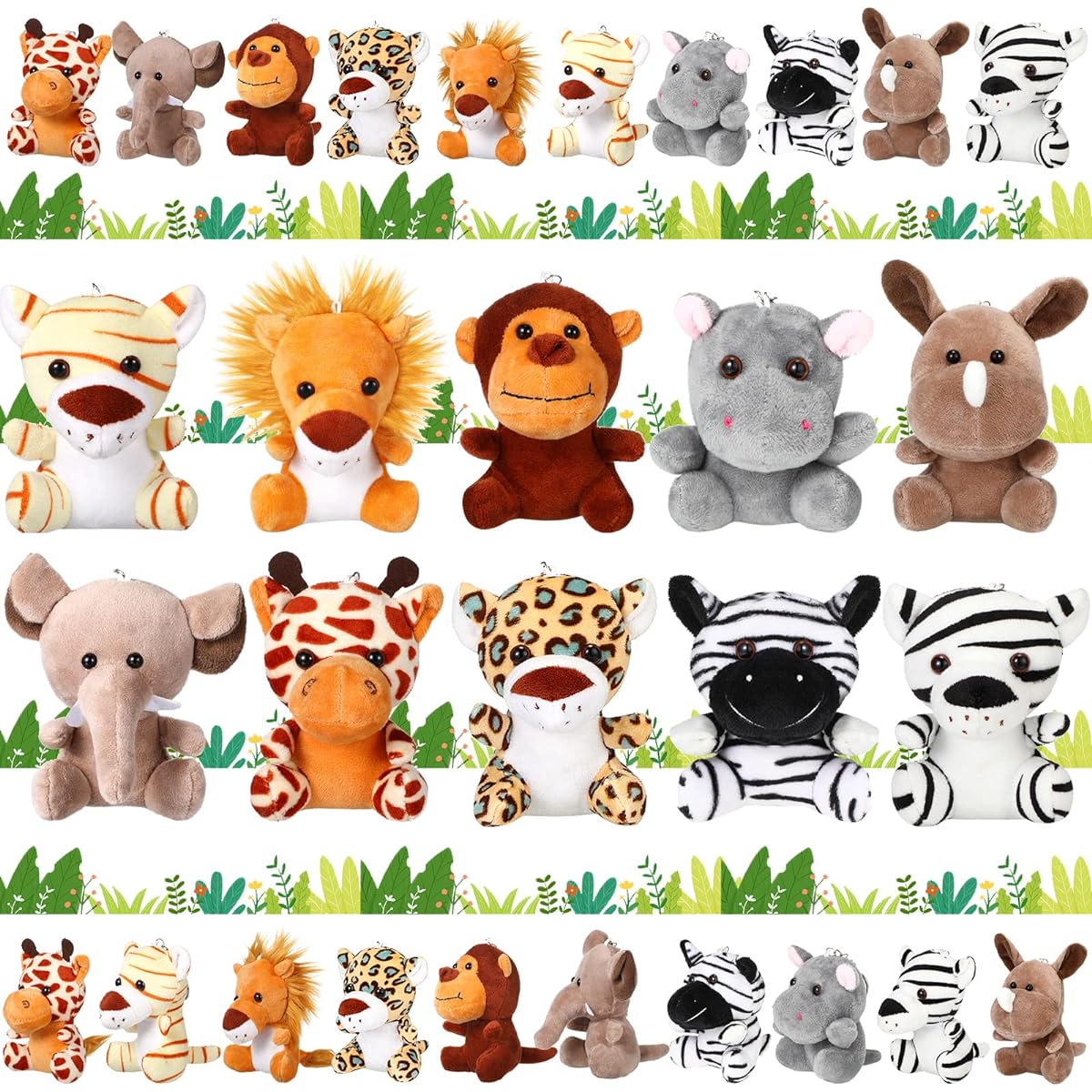 Mini Plush Safari Plush Toys 4.8 Inch Small Jungle Animal Stuffed Toys Bulk Lion Tiger Elephant Giraffe Safari Jungle Zoo Animal Theme Party Decor Kindergarten 10 Styles
