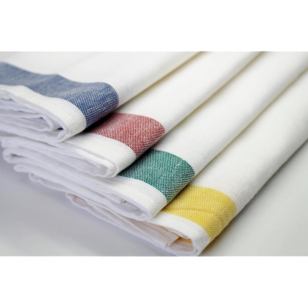 Made in Japan, linen blend glass towel, 50% cotton, 50% linen, 40 x 70, for professional use, for commercial use [10 pieces] (blue border)