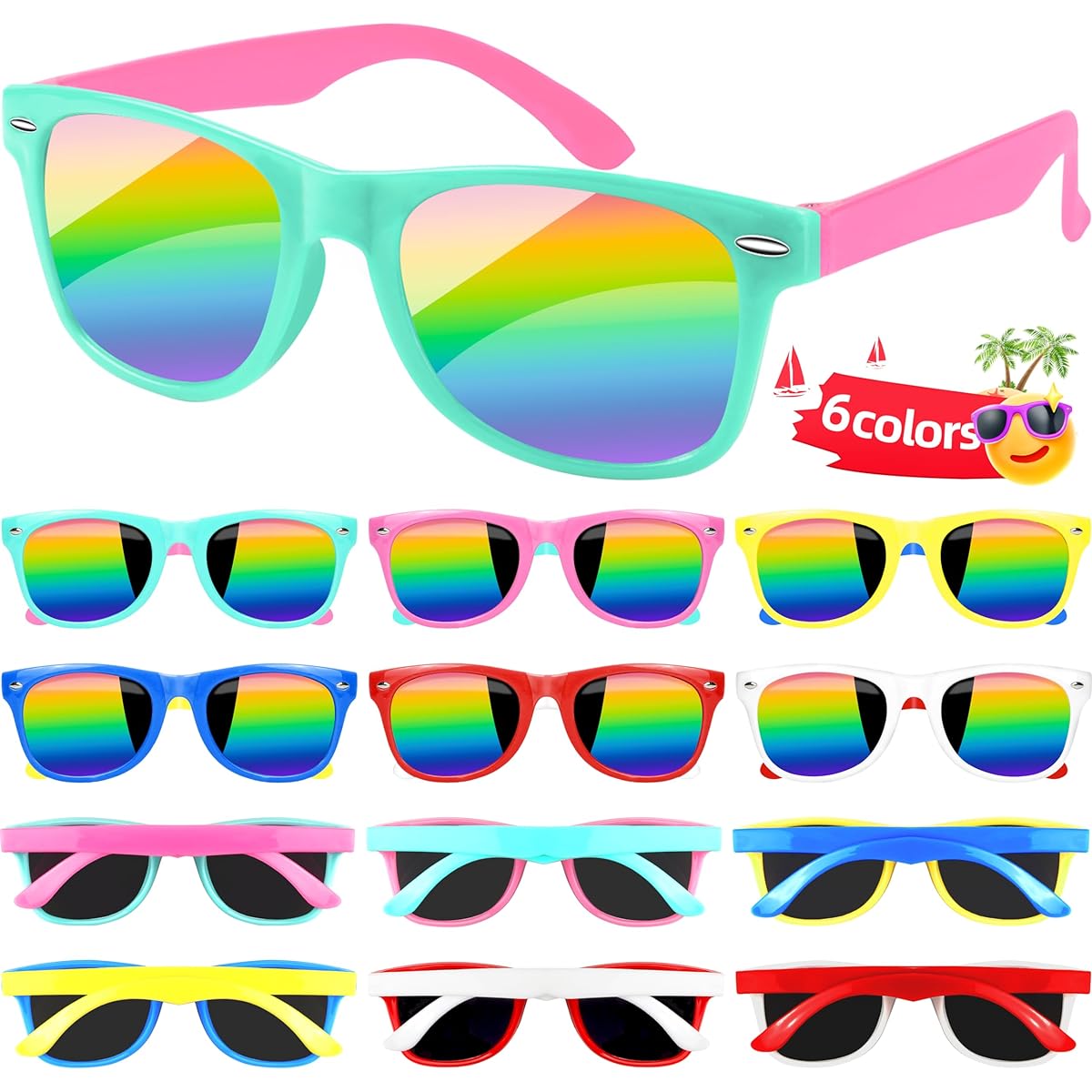 OCTERIC Kids Sunglasses 24 Pack Bulk Party Favors Summer Beach Pool Party Birthday Graduation Boys Girls 3-6 Years