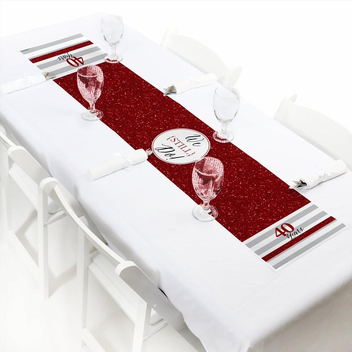 We Still Do - 40th Wedding Anniversary - Petite Anniversary Party Table Runner - 12" x 60"